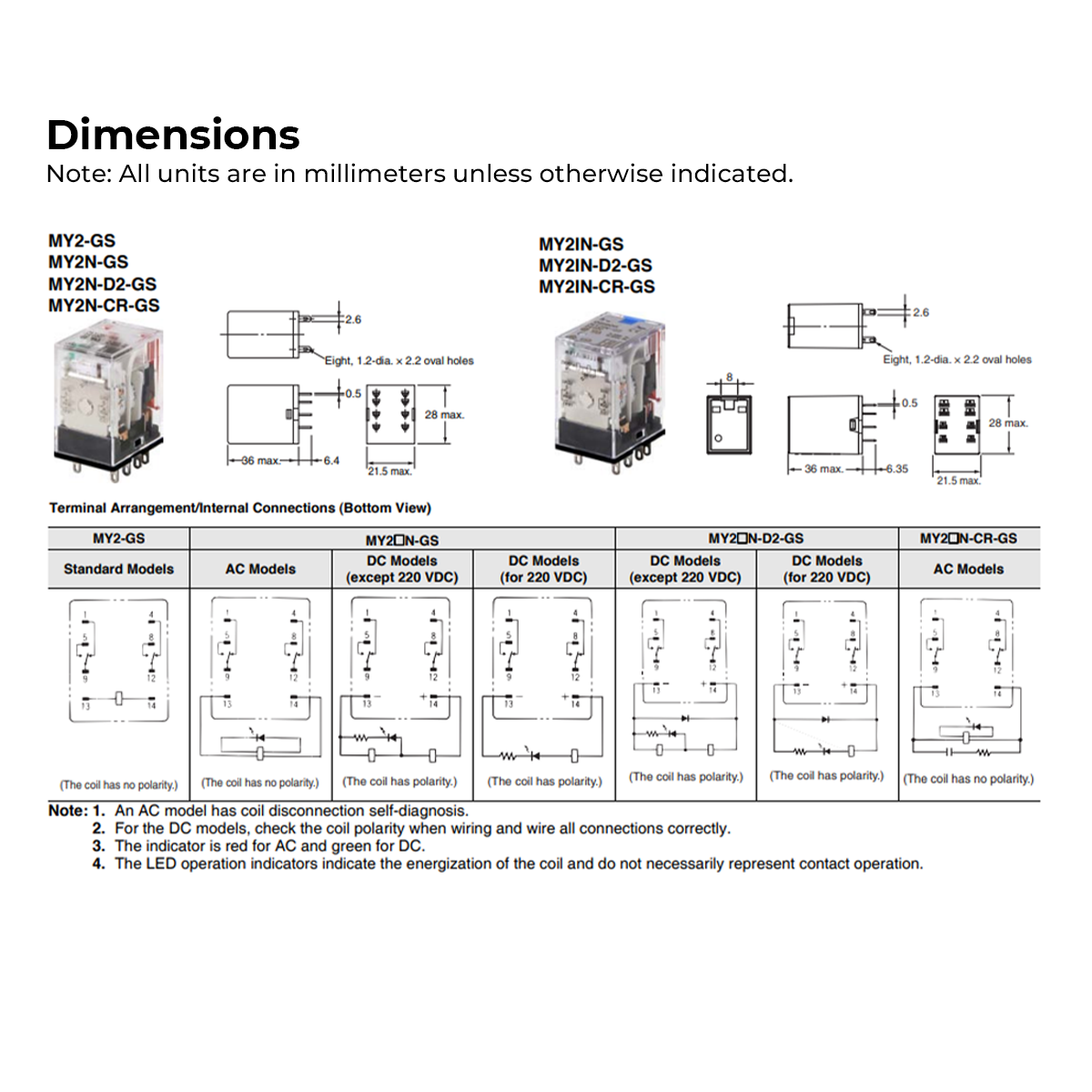 Omron MY2N-GS Miniature Plug in Power Relay 7A 5A 220/240VAC 2 Pole with LED Indicator DPDT Socket