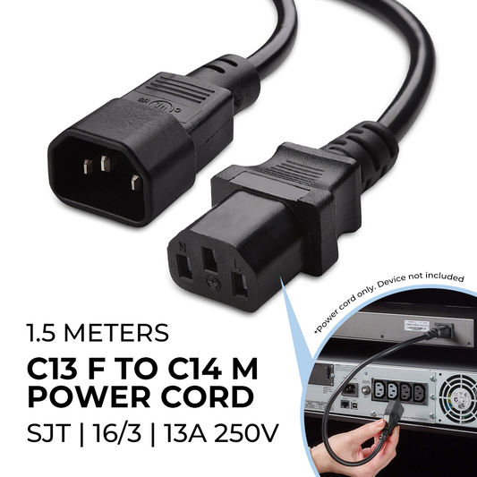 Power Cord C13 Female to C14 Male 1.5 Meters 13A 250V 16/3 SJT Wire 1.5M Socket Plug Extension Cable