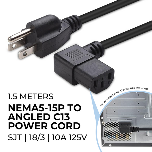Power Cord NEMA 5 15P To Angled C13 1.5m 10A 125V Replacement Monitor PC Cable NEMA 5-15P 1.5 meters