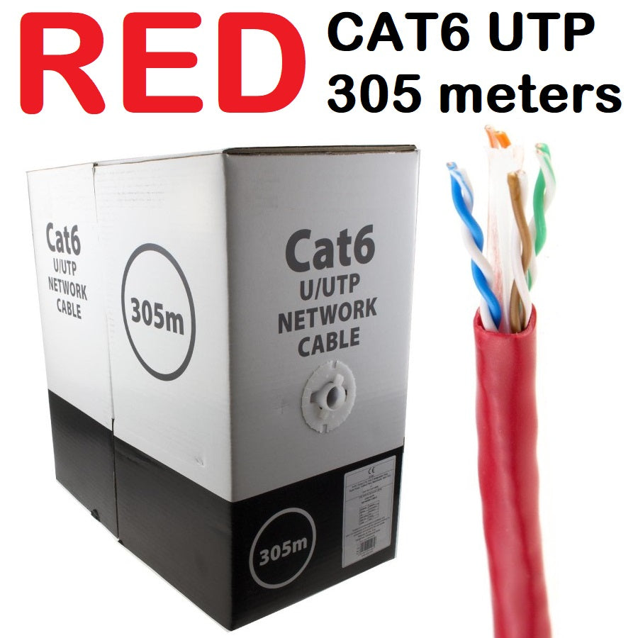 RED Cat 6 Cable UTP Unshielded AWG23 Data LAN Cable Cat6 305 meters 1000 feet 305m 1000ft