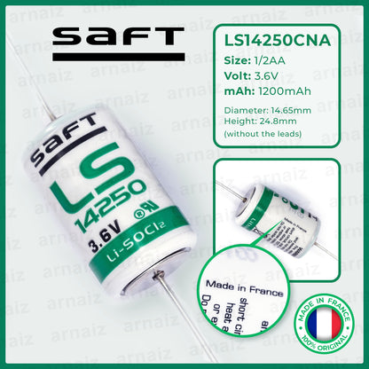 Saft LS14250CNA 3.6V 1/2AA LiSOCL2 with Axial Wires LS14250-CNA - non Rechargeable