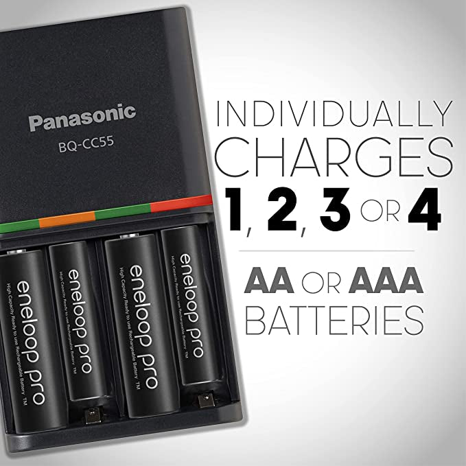 Panasonic Eneloop Pro Smart & Quick Battery Charger with 4pcs AA Rechargeable Batteries BQ-CC55E