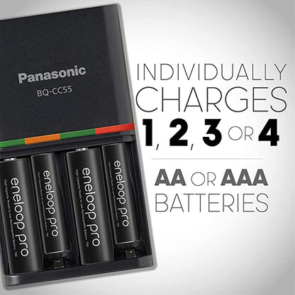 Panasonic Eneloop Pro Smart & Quick Battery Charger with 4pcs AA Rechargeable Batteries BQ-CC55E