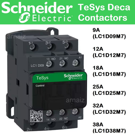 Schneider Magnetic Contactor (9A to 38A) TeSys Deca Contactors Schneider Electric TeSys D Contactor