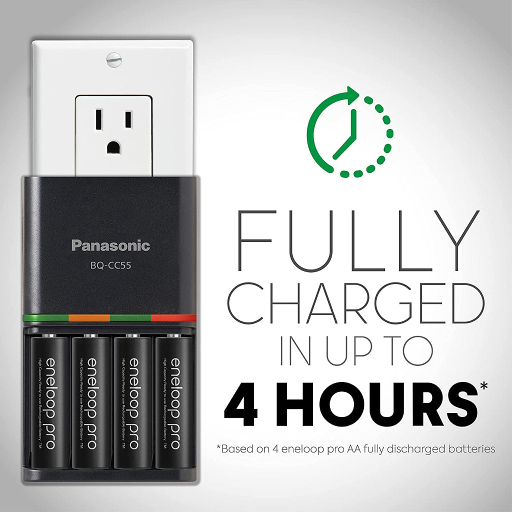 Panasonic Eneloop Pro Smart & Quick Battery Charger with 4pcs AA Rechargeable Batteries BQ-CC55E