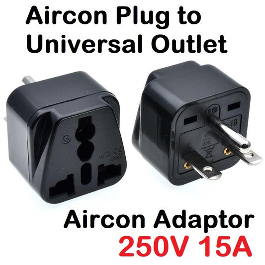 Aircon AC Plug Adapter 1pc Travel Converter Adaptor WA-18 NEMA6-15P to Universal Socket Outlet BLACK