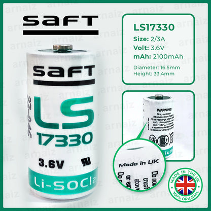 SAFT LS17330 Battery 2/3A  Primary lithium-thionyl chloride 3.6v 2100mah LS 17330 - non Rechargeable