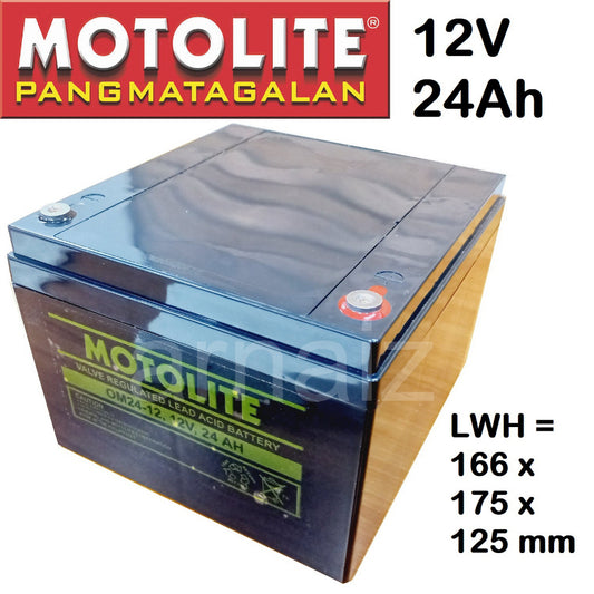 Motolite 12v 24Ah SLA Rechargeable Battery OM24-12 Valve Regulated Sealed Lead-Acid Battery 12 Volts