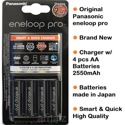 Panasonic Eneloop Pro Smart & Quick Battery Charger with 4pcs AA Rechargeable Batteries BQ-CC55E