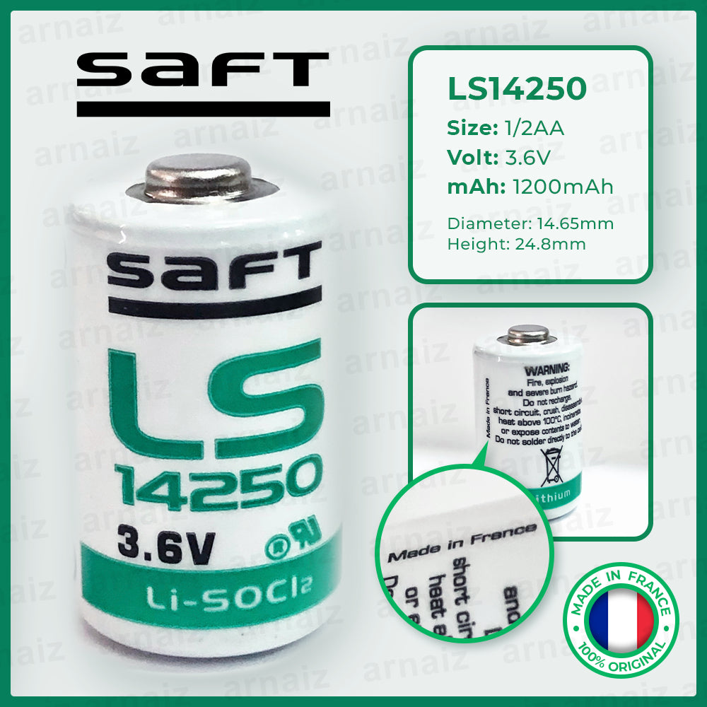 Saft LS14250 3.6v size 1/2AA Lithium Battery - non Rechargeable Batteries Saft 14250 1/2 AA Half AA