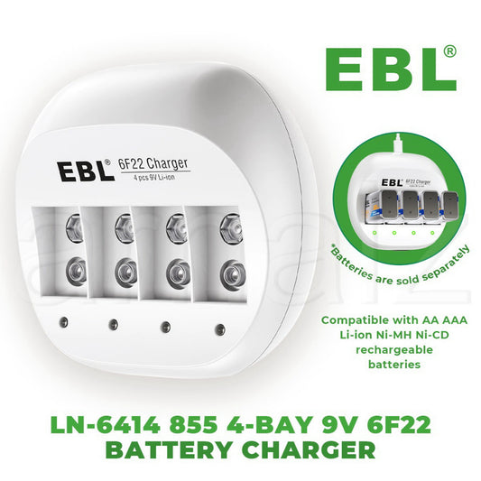 EBL LN-6414 4 Bay 9V 6F22 Smart Battery Charger For 9V Li-ion Ni-MH Ni-CD Rechargeable Batteries