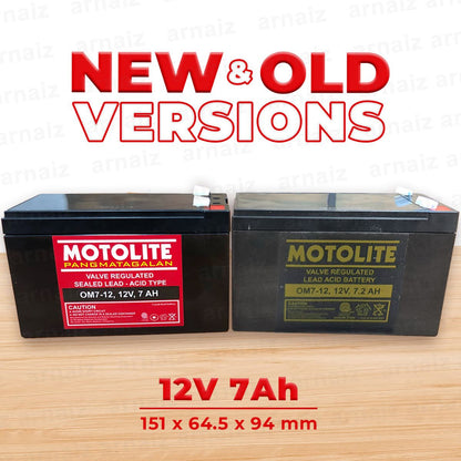 Motolite UPS Battery 12V 7Ah 20hr OM7-12 12 Volts 7 Ampere Rechargeable Back up Battery 12v 7.2Ah
