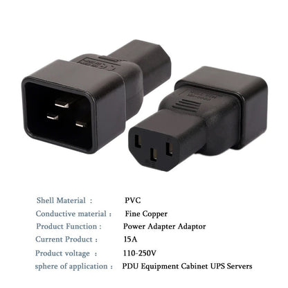 IEC Adapter (1pc) C20 to C13 15A 250V PDU Power Adapter Server Computer Power Adapter IEC C13 To C20