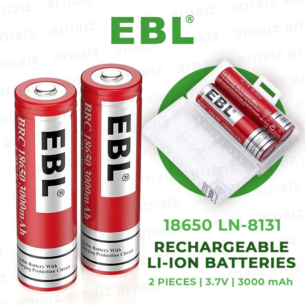 EBL LN-8131 3.7V 18650 (2pcs) 3000mAH Rechargeable Lithium Ion battery 3.7v with Storage Case