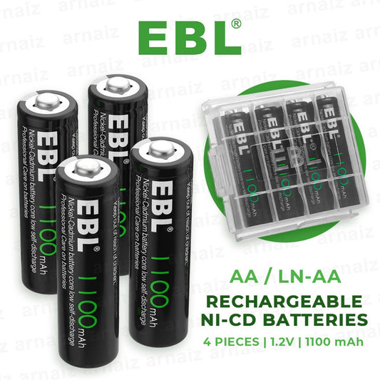 EBL LN-AA 1000 (4pcs) 1.2V AA Size 1100mAh Rechargeable Battery Ni-CD Batteries With Battery Case