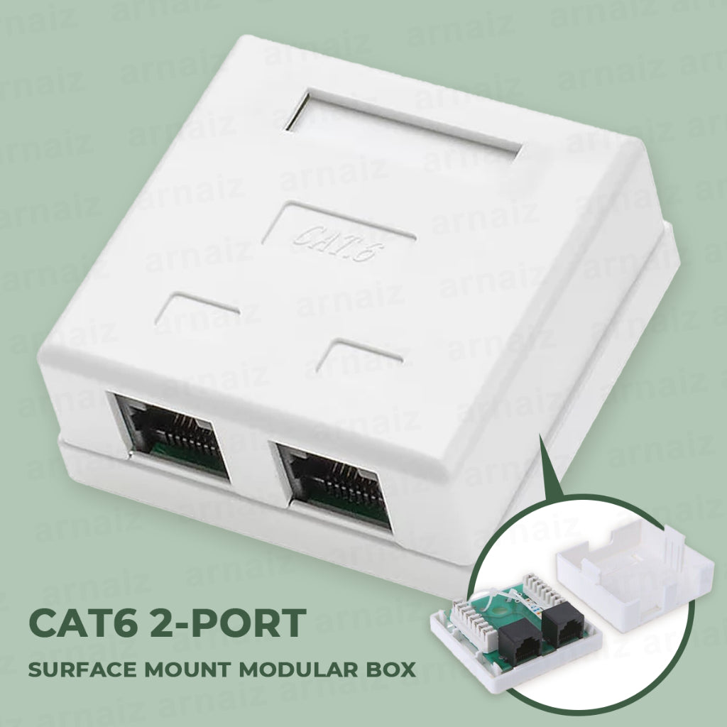 Cat6 2 Port Modular Box Surface Mount Box w Adhesive cat 6 RJ45-8P8C D ...