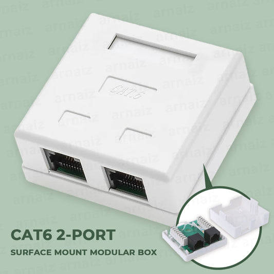 Cat6 2 Port Modular Box Surface Mount Box w Adhesive cat 6 RJ45-8P8C Double Port Information Outlet