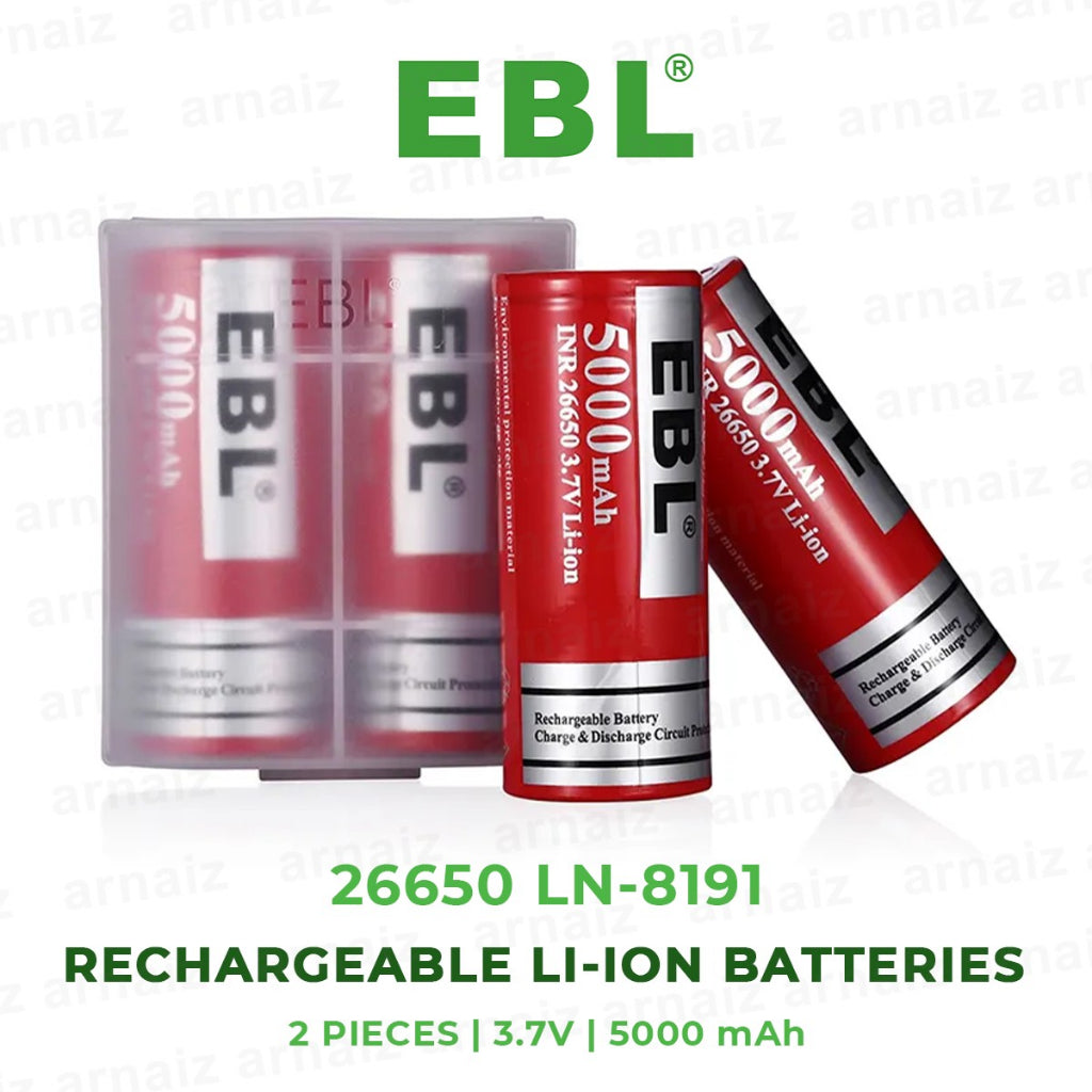 EBL LN-8191 3.7V 26650 (2pcs) 5000mAh Rechargeable Li-Ion Battery With Included Storage Case