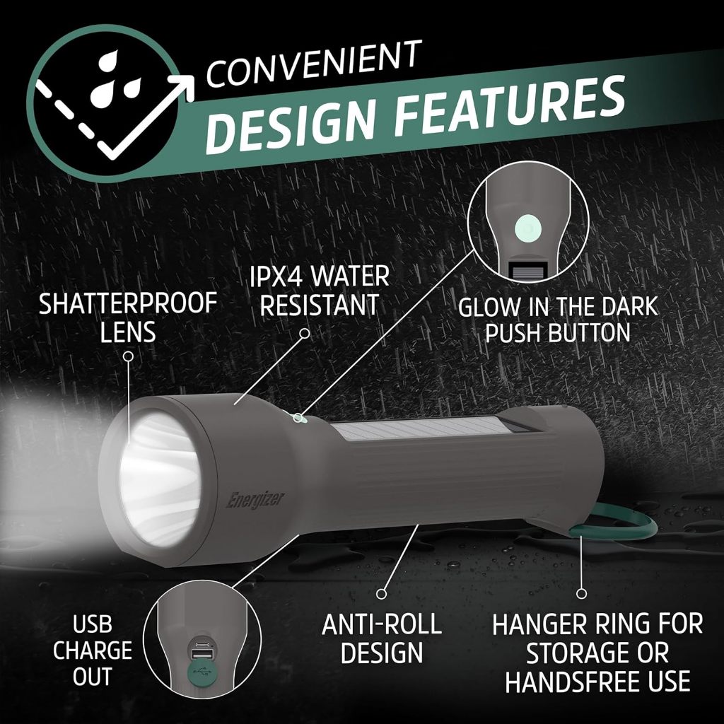 Energizer YSHH21 Hybrid Solar Handheld Flashlight Rechargeable LED Torch Light IPX4 Water Resistant