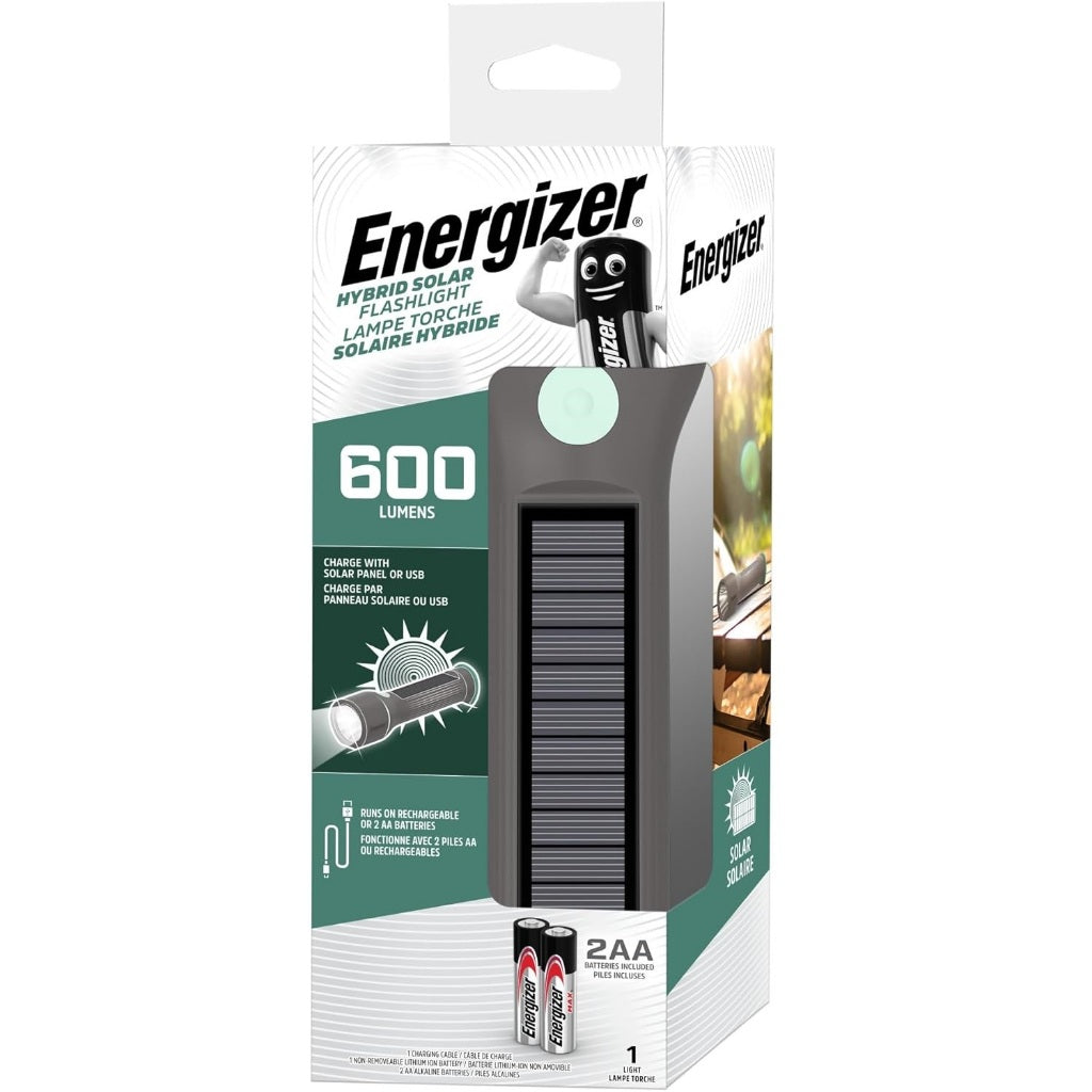 Energizer YSHH21 Hybrid Solar Handheld Flashlight Rechargeable LED Torch Light IPX4 Water Resistant