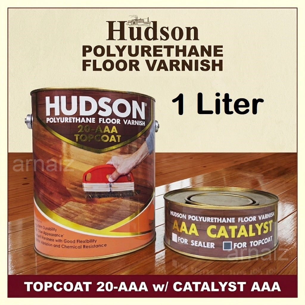 Hudson Polyurethane Floor Varnish Topcoat 1 Liter with Catalyst PU Top Coat Wood Cabinet 1 L 1L