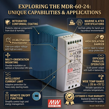 Mean Well MDR-60-24 Industrial DIN Rail Power Supply 24V DC 2.5A 60W Meanwell MDR-60 Series
