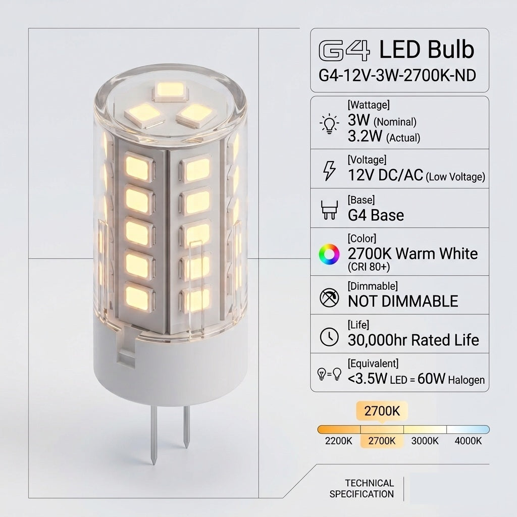 G4 LED Bulb 3W 12V Warm White 2700K NOT Dimmable Bi-Pin Lamp for Chandeliers Cabinets Corn Bulb