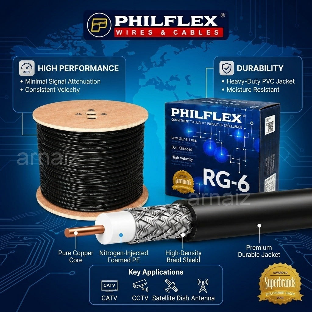 Philflex RG6 Coaxial Cable RG 6 CATV Video CCTV 300 meters Copper Clad Steel CCS PXRG6 300m