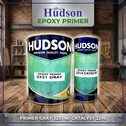 Hudson Epoxy Primer Gray H-3231 4L with Catalyst H-2214 1L Set Heavy Duty Metal Base Coating