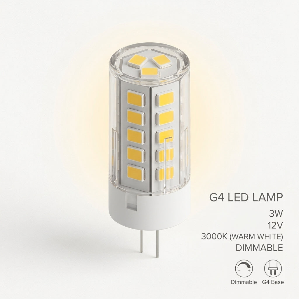 G4 LED Bulb 3W 12V Warm White 3000K Dimmable High Efficiency Bi-Pin Lamp for Chandeliers Cabinets