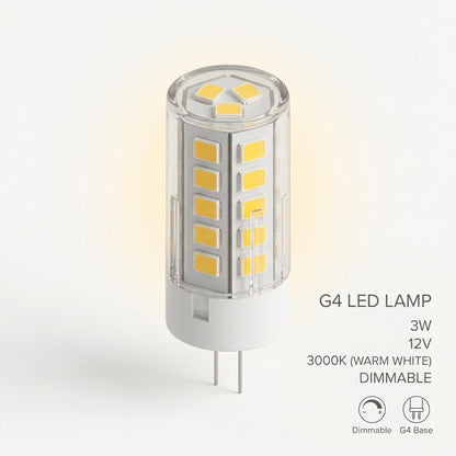 G4 LED Bulb 3W 12V Warm White 3000K Dimmable High Efficiency Bi-Pin Lamp for Chandeliers Cabinets