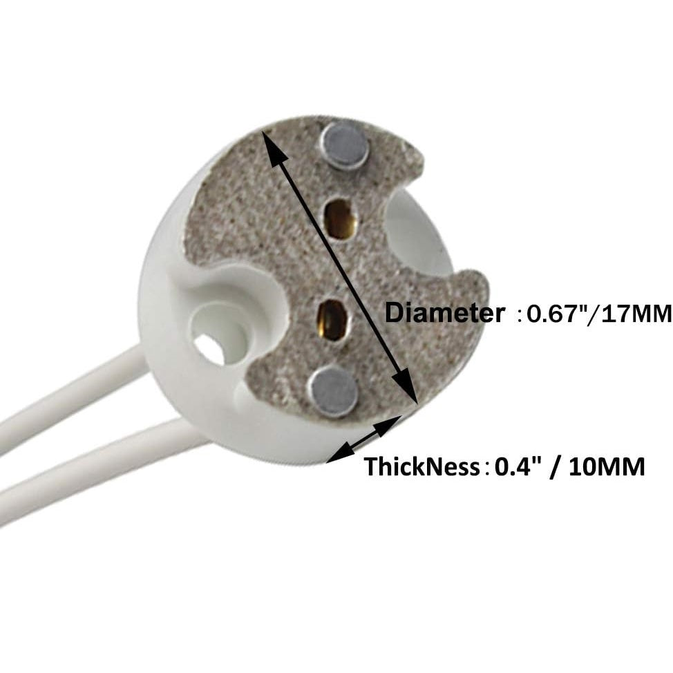 Round Halogen Holder Socket Ceramic Base AWG20 200mm Extra Long Transparent Insulation Wire 20cm