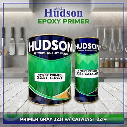 Hudson Epoxy Primer Gray H-3231 4L with Catalyst H-2214 1L Set Heavy Duty Metal Base Coating