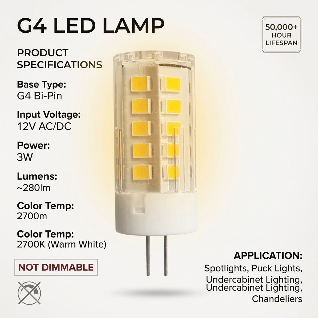 G4 LED Bulb 3W 12V Warm White 2700K NOT Dimmable Bi-Pin Lamp for Chandeliers Cabinets Corn Bulb