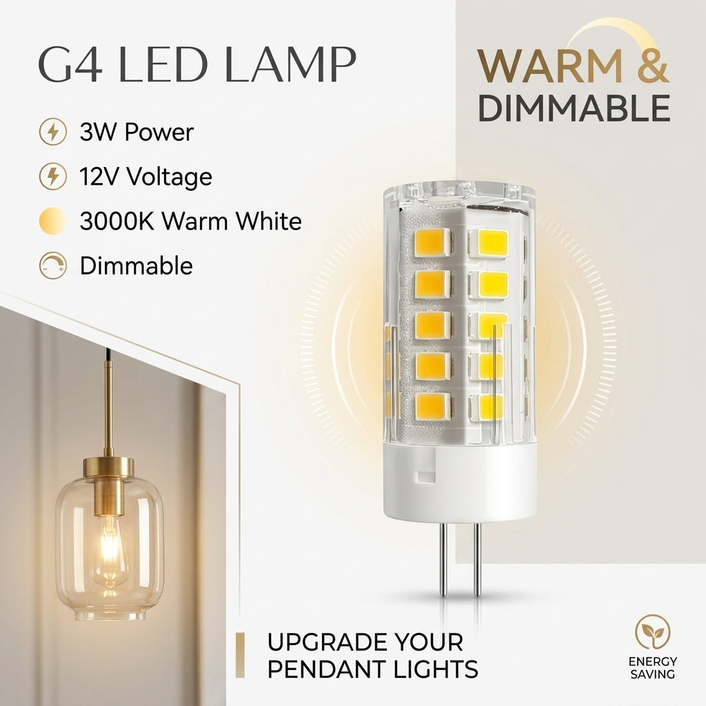 G4 LED Bulb 3W 12V Warm White 3000K Dimmable High Efficiency Bi-Pin Lamp for Chandeliers Cabinets