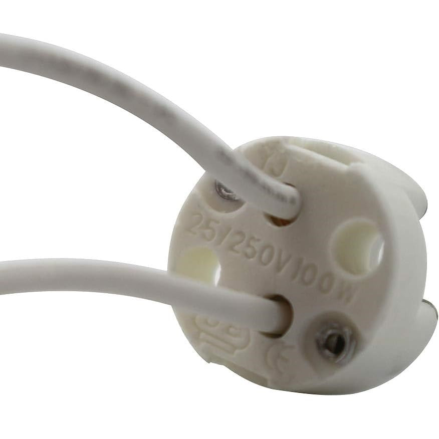 Round Halogen Holder Socket Ceramic Base AWG20 200mm Extra Long Transparent Insulation Wire 20cm