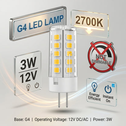 G4 LED Bulb 3W 12V Warm White 2700K NOT Dimmable Bi-Pin Lamp for Chandeliers Cabinets Corn Bulb
