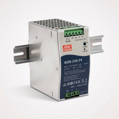 MEAN WELL WDR-240-24 Ultra-Wide Input 200–500VAC DIN Rail Power Supply 24VDC 10A 240W Meanwell