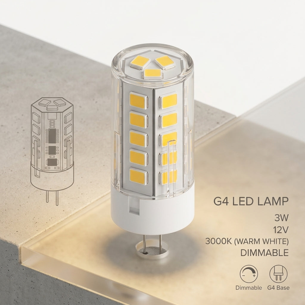 G4 LED Bulb 3W 12V Warm White 3000K Dimmable High Efficiency Bi-Pin Lamp for Chandeliers Cabinets