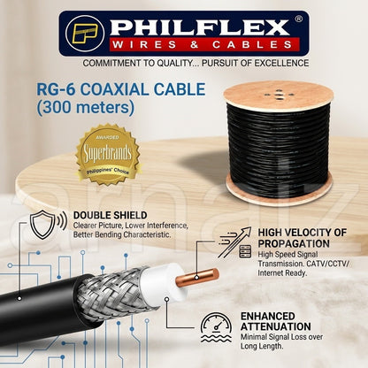 Philflex RG6 Coaxial Cable RG 6 CATV Video CCTV 300 meters Copper Clad Steel CCS PXRG6 300m