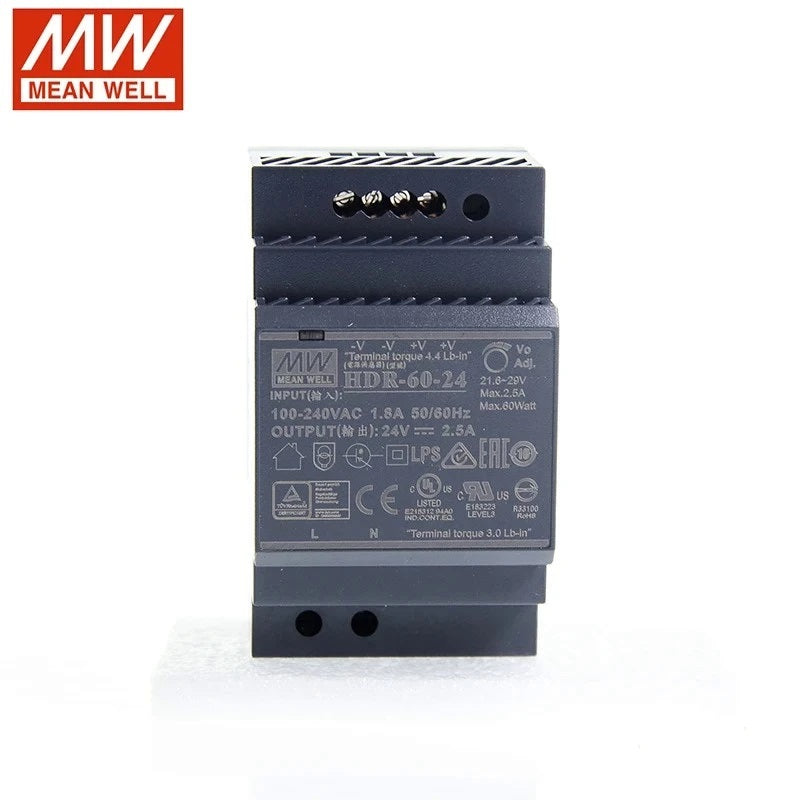 MEAN WELL HDR-60-24 Ultra Slim Step Shape 3SU DIN Rail 60W 24V Power Supply 24 Volt 60 Watt Meanwell