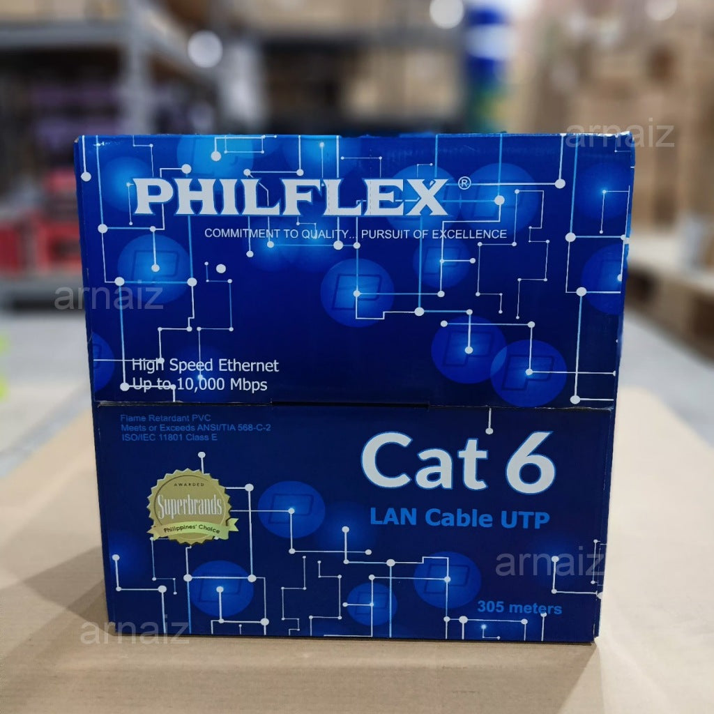 PHILFLEX Cat6 LAN Cable UTP 305 Meters High Speed 10Gbps Pure Copper Ethernet Flame Retardant PVC