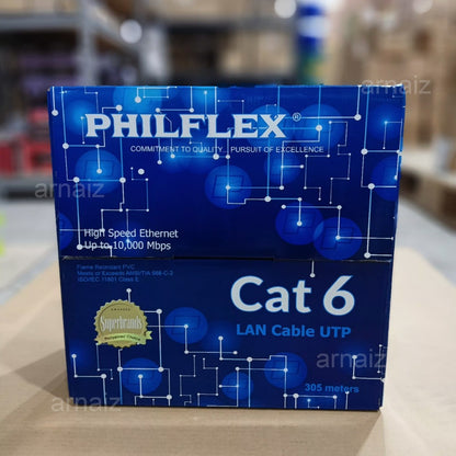 PHILFLEX Cat6 LAN Cable UTP 305 Meters High Speed 10Gbps Pure Copper Ethernet Flame Retardant PVC