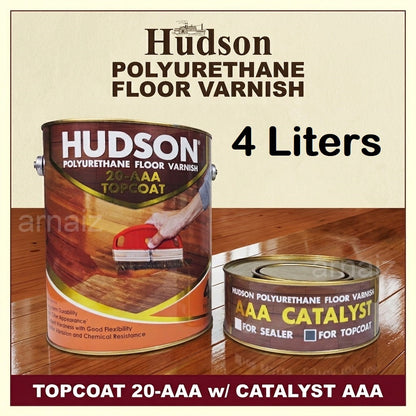 Hudson Polyurethane Floor Varnish Topcoat 4 Liters with Catalyst PU Top Coat Wood Cabinet 4 L 4L
