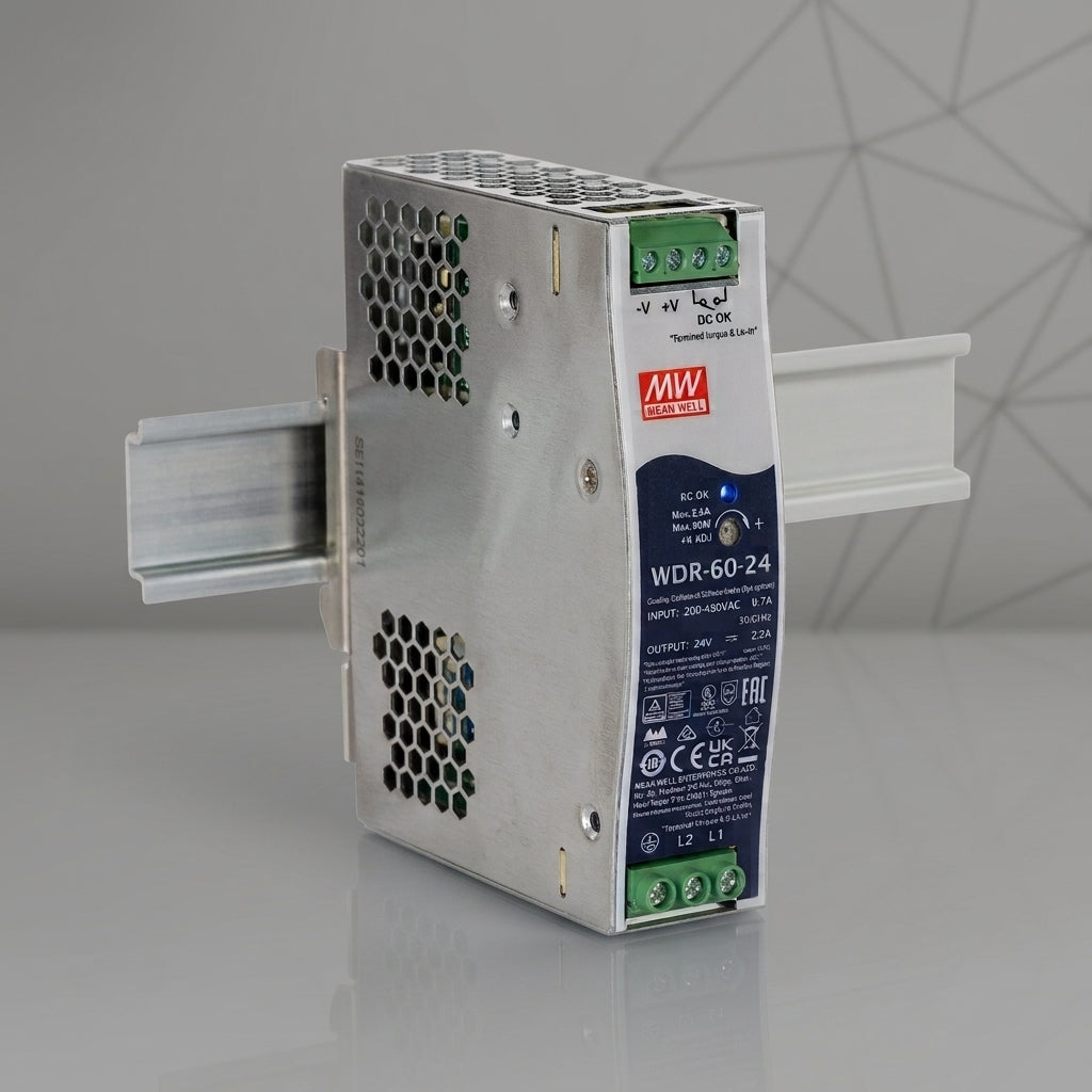 MEAN WELL WDR-60-24 Industrial DIN Rail Power Supply – 60W 24V DC 2.5A Ultra Wide Input Meanwell