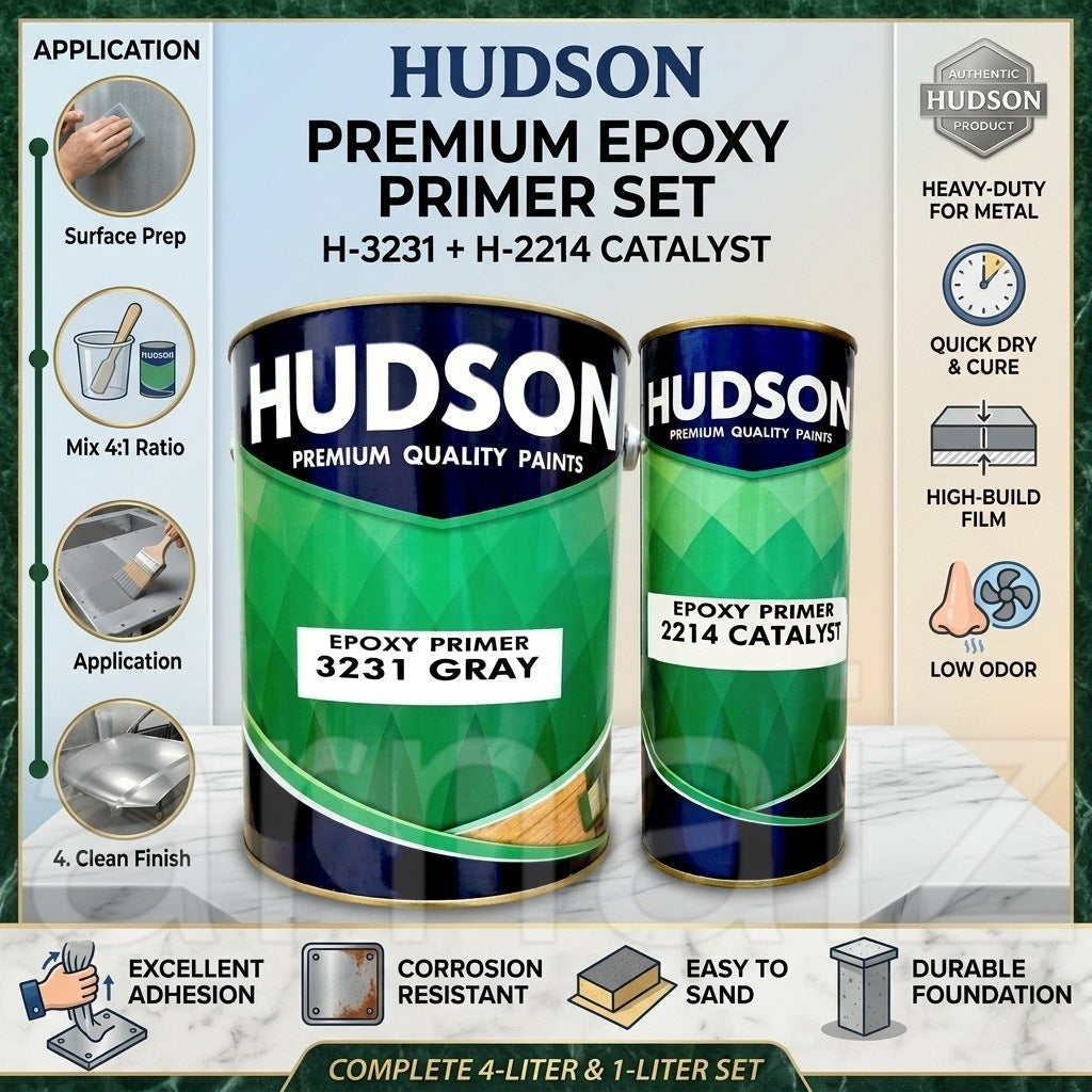 Hudson Epoxy Primer Gray H-3231 4L with Catalyst H-2214 1L Set Heavy Duty Metal Base Coating