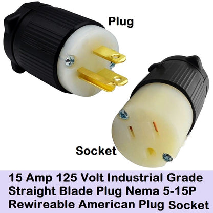 Industrial Grade Nema 5-15 Rewireable American 3 Pin Straight Blade Plug Socket Outlet Connector