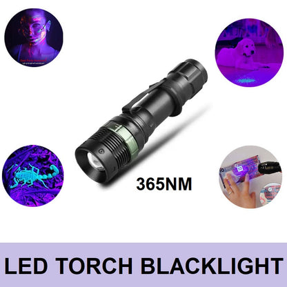 Led Torch Blacklight 365NM High Powered 365nm UV Ultraviolet Zoomable LED Flashlight  For Detecting