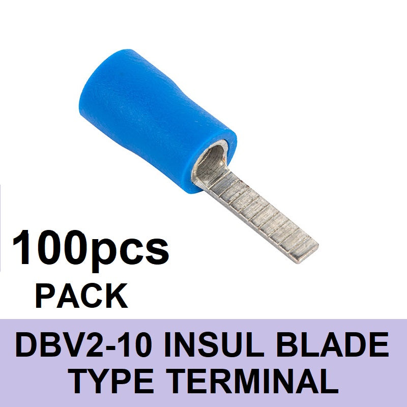 DBV2-10 Insulated Blade Type Terminal Vinyl Insulated Flat Blade Terminals 16-14 AWG 100pcs per Pack