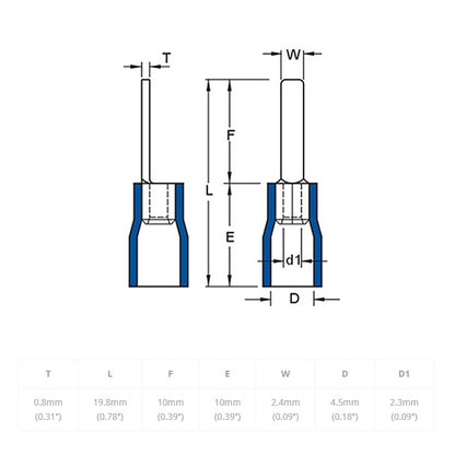 DBV2-10 Insulated Blade Type Terminal Vinyl Insulated Flat Blade Terminals 16-14 AWG 100pcs per Pack